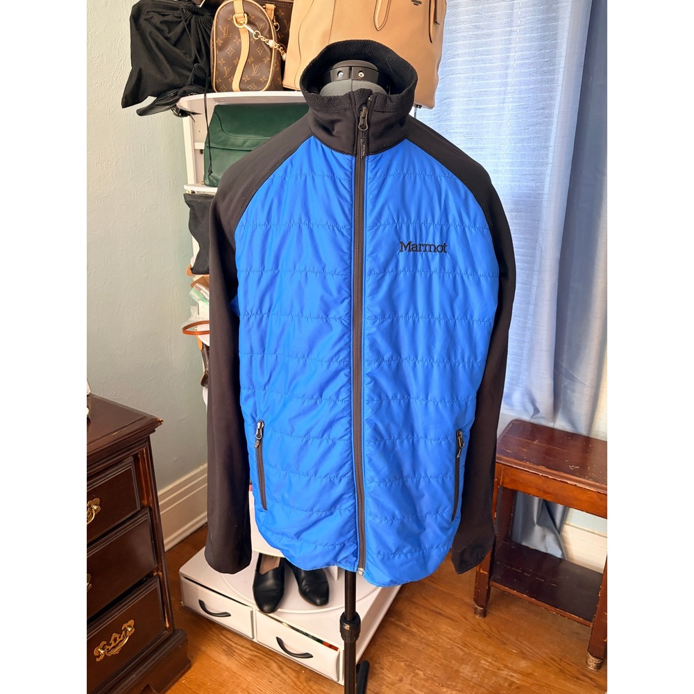 Marmot Hybrid Jacket Medium Blue Black Quilted Softshell Gorpcore Outdoorsy